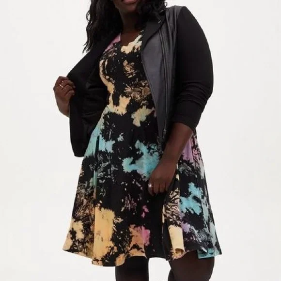 Torrid Mini Super Soft Knits Trapeze V-Neck Dress Tie dye black Plus Size 5X - Picture 3 of 15